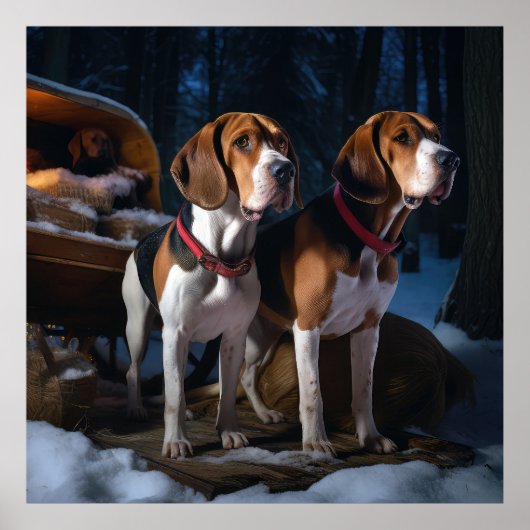Amerikaans Engels Foxhound Snowy Sleigh Kerstmis Poster (Voorkant)