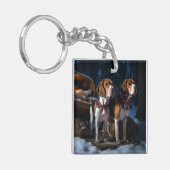 Amerikaans Engels Foxhound Snowy Sleigh Kerstmis Sleutelhanger (Voorkant Links)