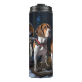 Amerikaans Engels Foxhound Snowy Sleigh Kerstmis Thermosbeker (Voorkant)