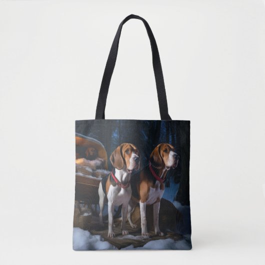 Amerikaans Engels Foxhound Snowy Sleigh Kerstmis Tote Bag (Voorkant)