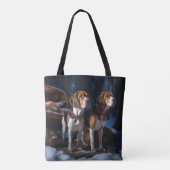Amerikaans Engels Foxhound Snowy Sleigh Kerstmis Tote Bag (Achterkant)
