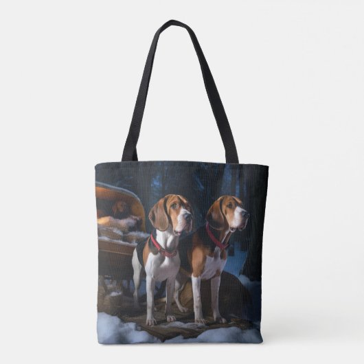 Amerikaans Engels Foxhound Snowy Sleigh Kerstmis Tote Bag (Achterkant)