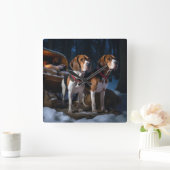 Amerikaans Engels Foxhound Snowy Sleigh Kerstmis Vierkante Klok (Huis)