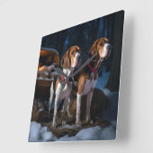 Amerikaans Engels Foxhound Snowy Sleigh Kerstmis Vierkante Klok (Hoek)