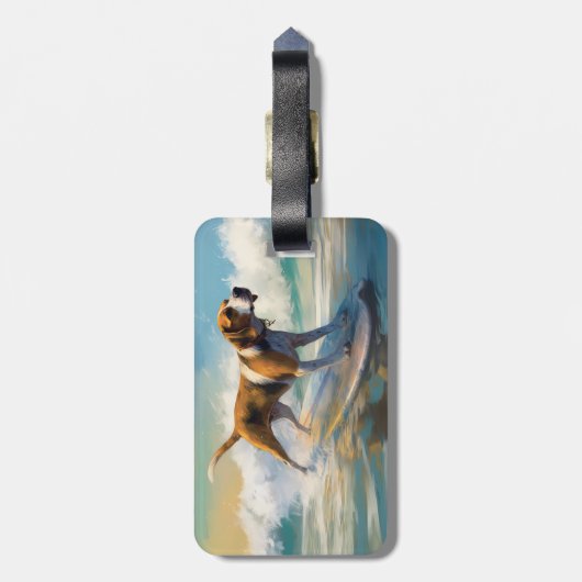 Amerikaans Engels Foxhound Strand Surfen Schilderi Bagagelabel (Achterkant verticaal)