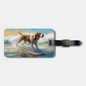 Amerikaans Engels Foxhound Strand Surfen Schilderi Bagagelabel (Achterkant horizontaal)