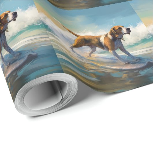 Amerikaans Engels Foxhound Strand Surfen Schilderi Cadeaupapier (Rol Hoek)