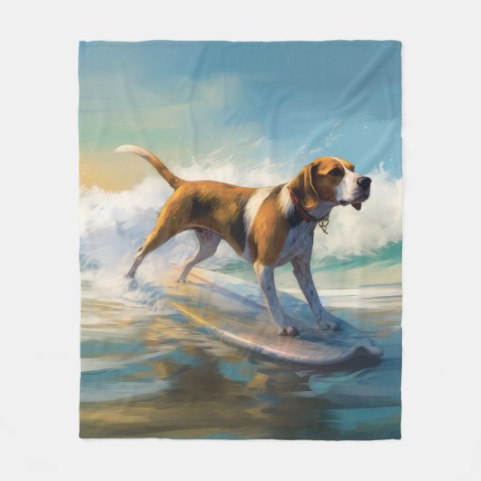 Amerikaans Engels Foxhound Strand Surfen Schilderi Fleece Deken (Voorkant)