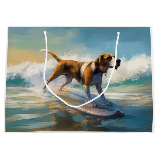 Amerikaans Engels Foxhound Strand Surfen Schilderi Groot Cadeauzakje (Voorkant)