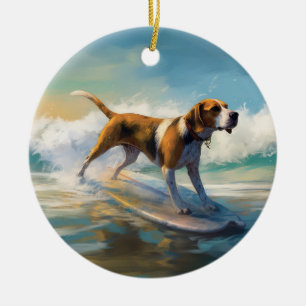 Amerikaans Engels Foxhound Strand Surfen Schilderi Keramisch Ornament