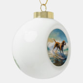 Amerikaans Engels Foxhound Strand Surfen Schilderi Keramische Bal Ornament (Links)