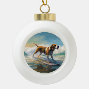 Amerikaans Engels Foxhound Strand Surfen Schilderi Keramische Bal Ornament
