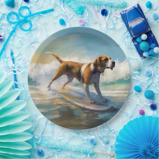 Amerikaans Engels Foxhound Strand Surfen Schilderi Papieren Bordje (Feest)