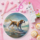 Amerikaans Engels Foxhound Strand Surfen Schilderi Papieren Bordje (Feest)