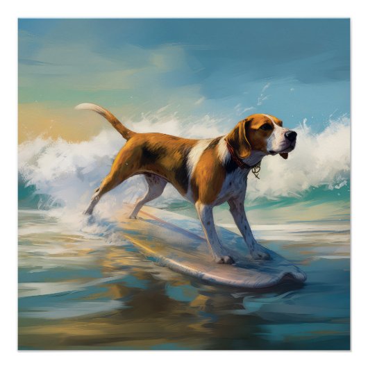 Amerikaans Engels Foxhound Strand Surfen Schilderi Perfect Poster (Voorkant)