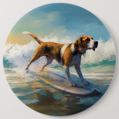 Amerikaans Engels Foxhound Strand Surfen Schilderi Ronde Button 6,0 Cm (Voorkant)