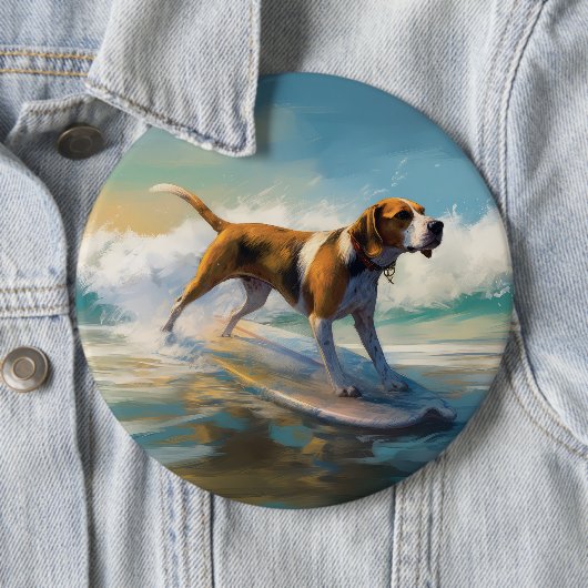 Amerikaans Engels Foxhound Strand Surfen Schilderi Ronde Button 6,0 Cm (In situ)