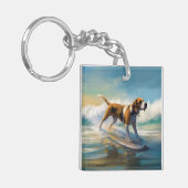 Amerikaans Engels Foxhound Strand Surfen Schilderi Sleutelhanger (Voorkant Links)