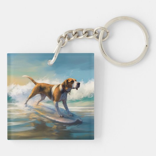 Amerikaans Engels Foxhound Strand Surfen Schilderi Sleutelhanger (Achterkant)