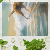 Amerikaans Engels Foxhound Strand Surfen Schilderi Theedoek (Gevouwen)