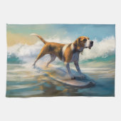 Amerikaans Engels Foxhound Strand Surfen Schilderi Theedoek (Horizontaal)