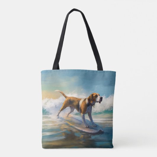 Amerikaans Engels Foxhound Strand Surfen Schilderi Tote Bag (Achterkant)
