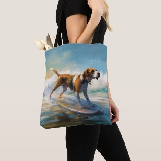 Amerikaans Engels Foxhound Strand Surfen Schilderi Tote Bag (Dichtbij)
