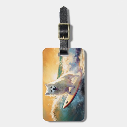 Amerikaans Eskimo Beach Surfen Schilderij Bagagelabel (Voorkant verticaal)