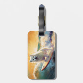 Amerikaans Eskimo Beach Surfen Schilderij Bagagelabel (Achterkant verticaal)