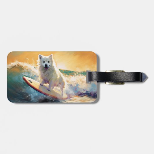 Amerikaans Eskimo Beach Surfen Schilderij Bagagelabel (Achterkant horizontaal)