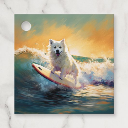 Amerikaans Eskimo Beach Surfen Schilderij Bedankjes Labels (Voorkant)