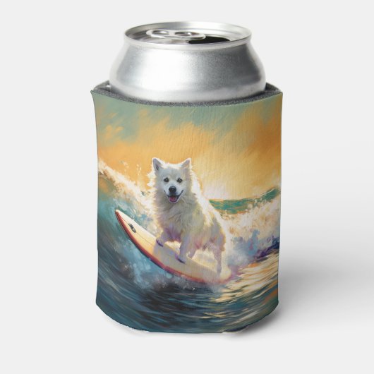 Amerikaans Eskimo Beach Surfen Schilderij Blikjeskoeler (Blikje Achterkant)