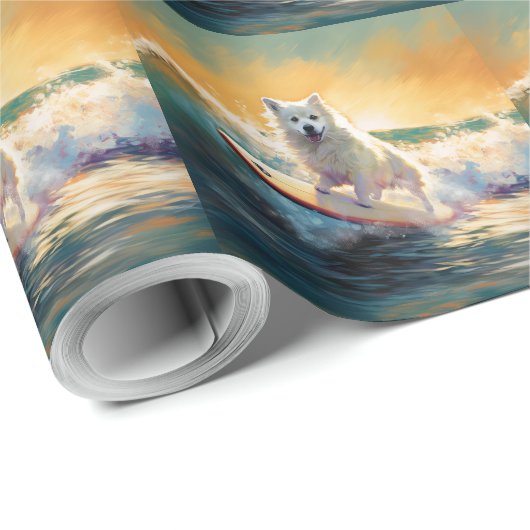 Amerikaans Eskimo Beach Surfen Schilderij Cadeaupapier (Rol Hoek)