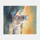 Amerikaans Eskimo Beach Surfen Schilderij Fleece Deken (Voorkant (Horizontaal))