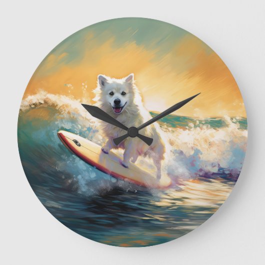 Amerikaans Eskimo Beach Surfen Schilderij Grote Klok (Voorkant)