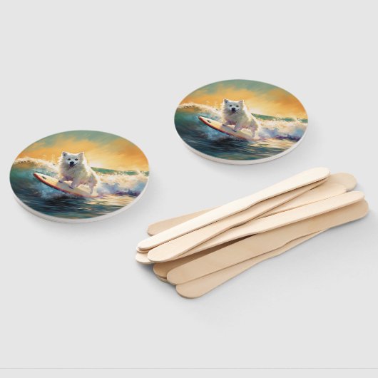 Amerikaans Eskimo Beach Surfen Schilderij Handwaaier (Niet-gemonteerd)