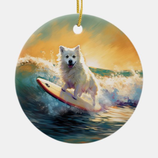 Amerikaans Eskimo Beach Surfen Schilderij Keramisch Ornament (Voorkant)