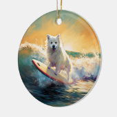 Amerikaans Eskimo Beach Surfen Schilderij Keramisch Ornament (Links)