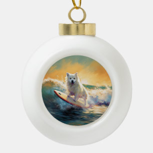 Amerikaans Eskimo Beach Surfen Schilderij Keramische Bal Ornament