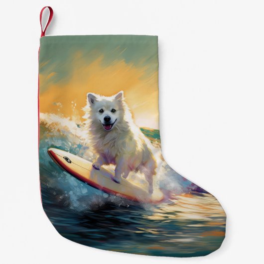 Amerikaans Eskimo Beach Surfen Schilderij Kleine Kerstsok (Voorkant)
