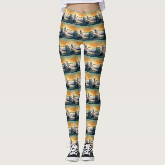Amerikaans Eskimo Beach Surfen Schilderij Leggings (Voorkant)