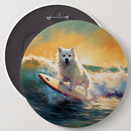 Amerikaans Eskimo Beach Surfen Schilderij Ronde Button 6,0 Cm (Voorkant /achterkant)