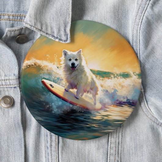 Amerikaans Eskimo Beach Surfen Schilderij Ronde Button 6,0 Cm (In situ)