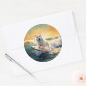 Amerikaans Eskimo Beach Surfen Schilderij Ronde Sticker (Envelop)