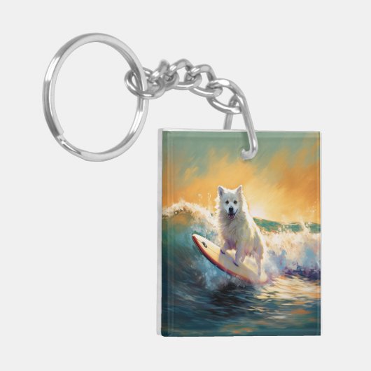 Amerikaans Eskimo Beach Surfen Schilderij Sleutelhanger (Voorkant Links)