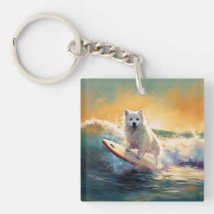 Amerikaans Eskimo Beach Surfen Schilderij Sleutelhanger