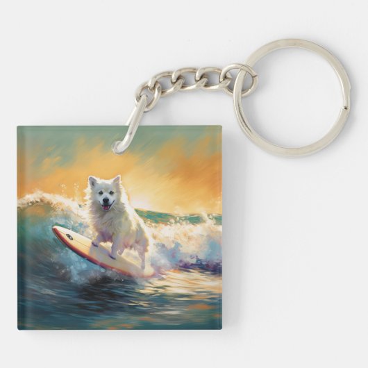 Amerikaans Eskimo Beach Surfen Schilderij Sleutelhanger (Achterkant)