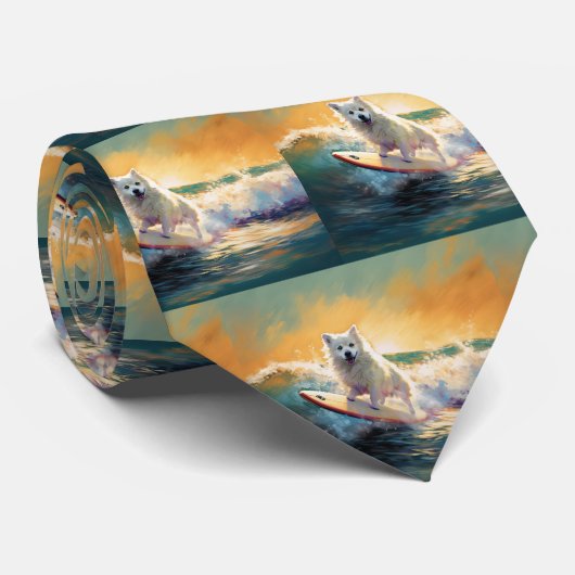Amerikaans Eskimo Beach Surfen Schilderij Stropdas (Opgerold)