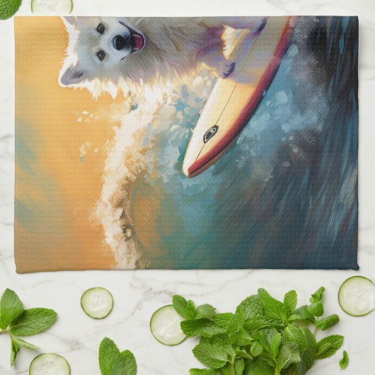 Amerikaans Eskimo Beach Surfen Schilderij Theedoek (Gevouwen)