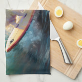 Amerikaans Eskimo Beach Surfen Schilderij Theedoek (Quarter Fold)